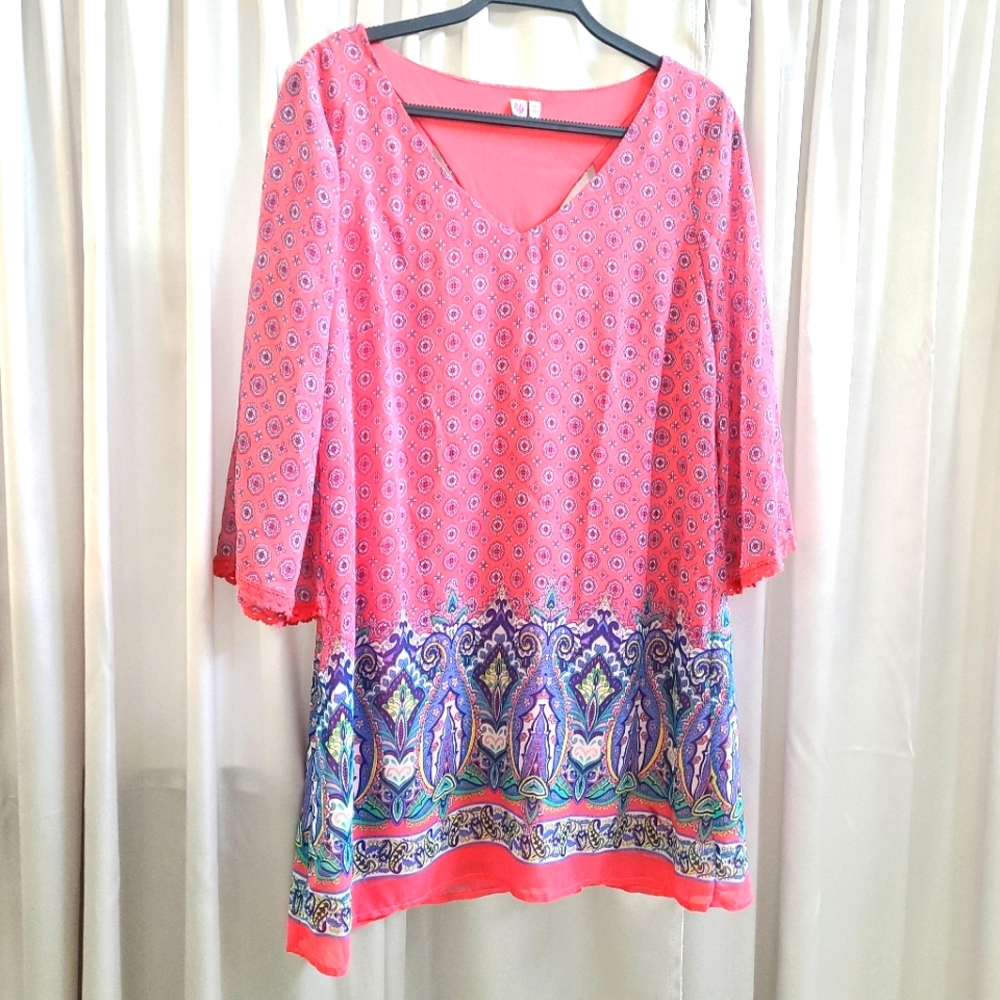 Anthropologie Women's HWR Dress size small Pink Print with cut out back size L
